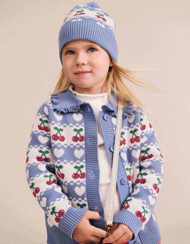 Huxbaby - Cherry Heart Frill Collar Knit Cardigan - Babies