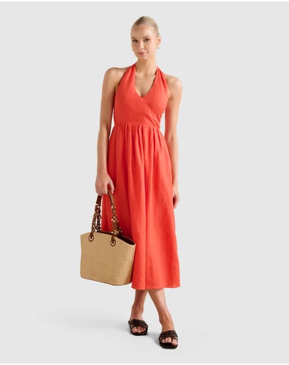 Forever New - Lilian Wrap Linen Halter Neck Midi Dress