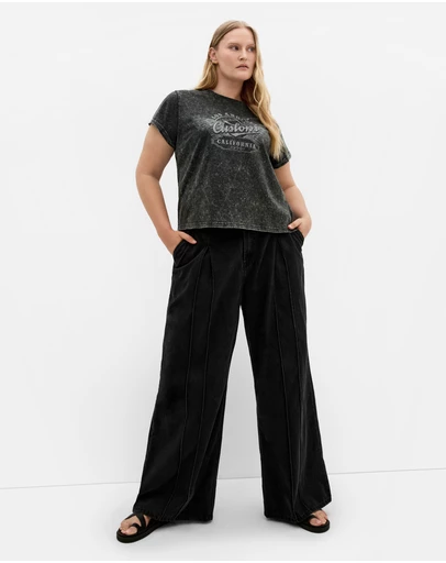 City Chic - Plus size Lily Cotton Tee - charcoal acid wash