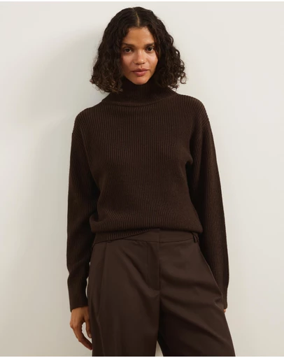 Atmos&Here - Alice Rib Knit Funnel Neck Jumper