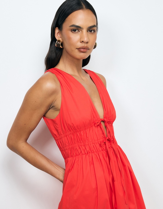 AERE - Indie Cotton Tie Front Midi Dress