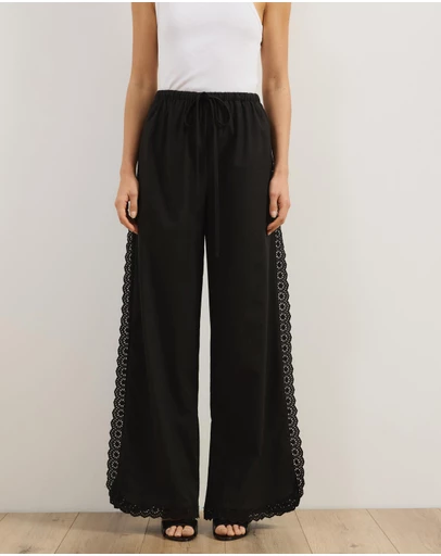 Atmos&Here - Lucy Broderie Trim Linen Blend Pants