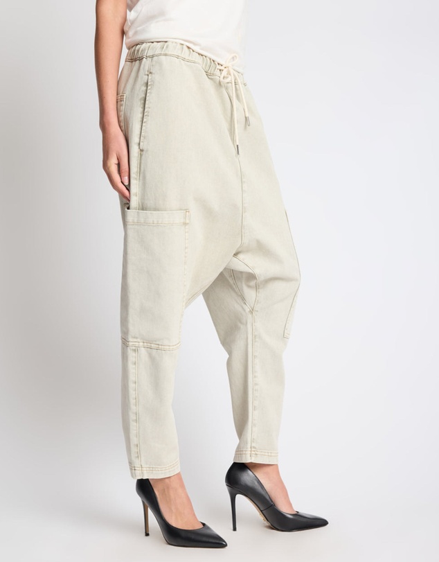 ONE TEASPOON - Isla Low Waist Drawstring Harem Denim Jeans - Antique Khaki