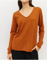 JH Lounge - JHL V-Neck L/S T (Fine Cotton Cashmere) Tobacco