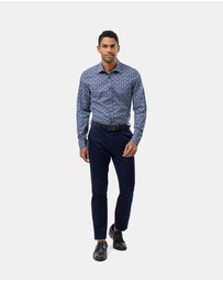 Brooksfield - Abstract Floral Print Reg Fit Stretch Business Shirt