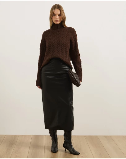 Atmos&Here - Orla Funnel Neck Chunky Cable Knit Jumper