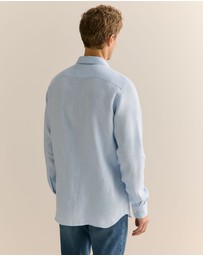 Trenery - Tailored Fit Delave Linen Long Sleeved Shirt in Fresh Blue