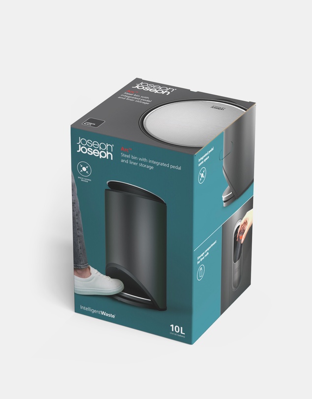 Joseph Joseph - Arc™ 10-Litre Slimline Pedal Bin with Liner Pocket - Carbon Black