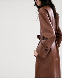 M.N.G - Long Faux-Leather Trench Coat With Belt