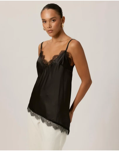 Tussah - Opal Satin Lace Trim Asymmetrical Cami Top