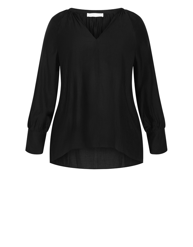 City Chic - Plus size Felicity Relaxed V Neck Shirt - black