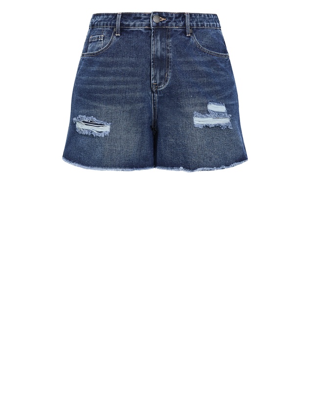 City Chic - Hannah Rip Denim Short - Dark Wash