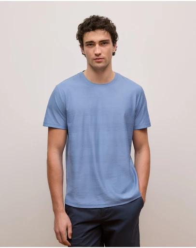 Trenery - Cotton Jacquard Stripe T-shirt in Dusty Blue