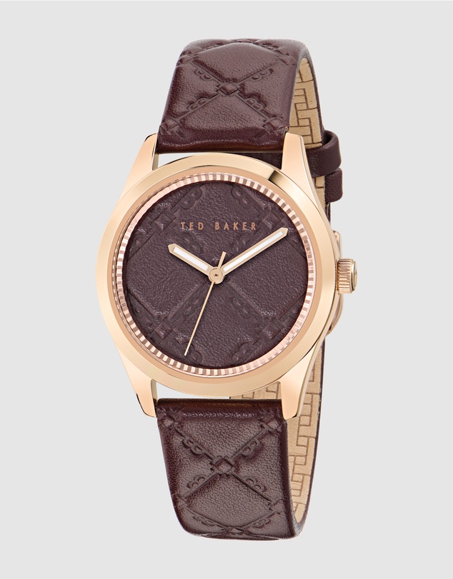 Ted Baker - Coolly Rose Gold-Tone 34mm Burgundy Embossed Leather Watch