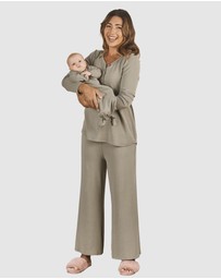 Angel Maternity - 3-Piece Isabelle Maternity Loungewear/ Sleepwear PJ set - Sage Green