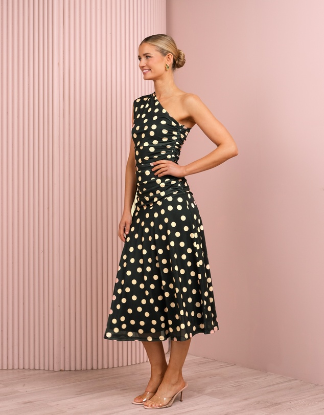 Azzurielle - Daylin Ruched Mesh Midi Dress