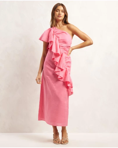 AERE - Linen Frill Midi Dress
