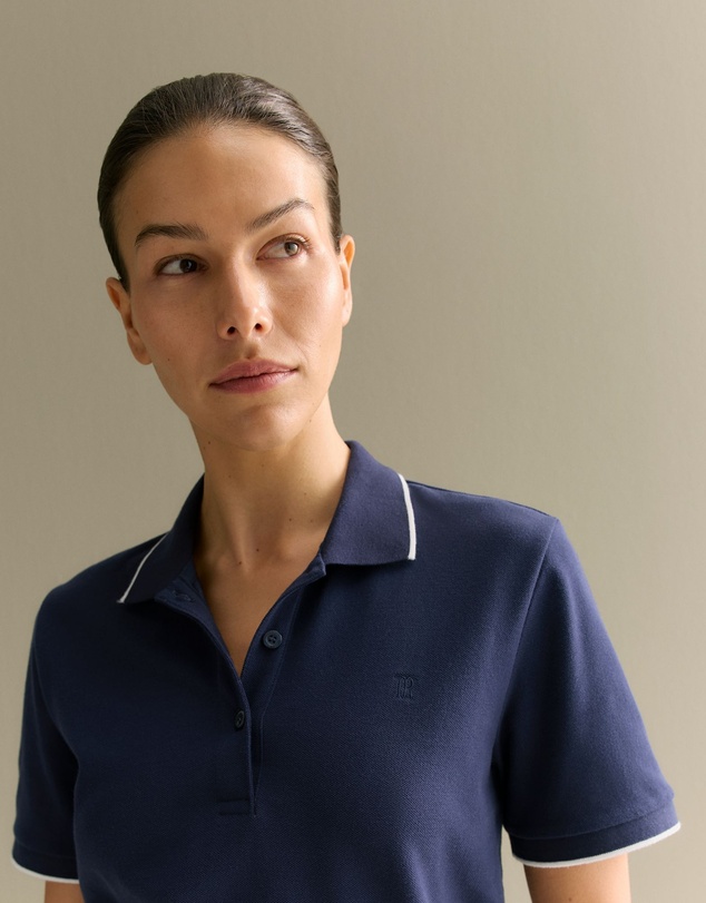 Trenery - Australian Cotton Pique Tipped Monogram Polo in Navy