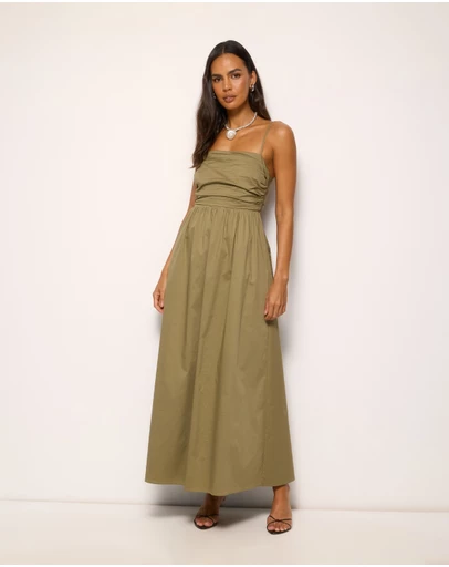 AERE - Ivy Cotton Tie Back Midi Dress