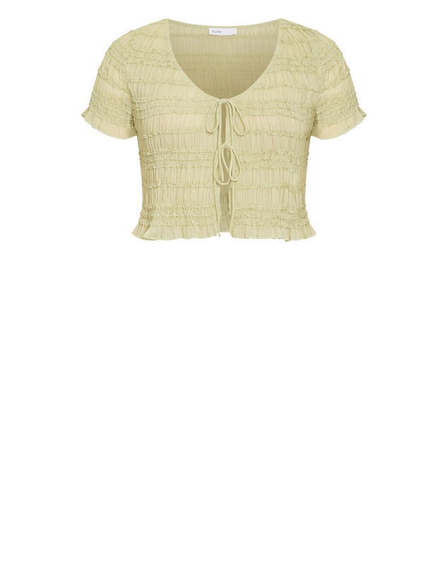 City Chic - Plus size Emelia V Neck Shirred Top - matcha