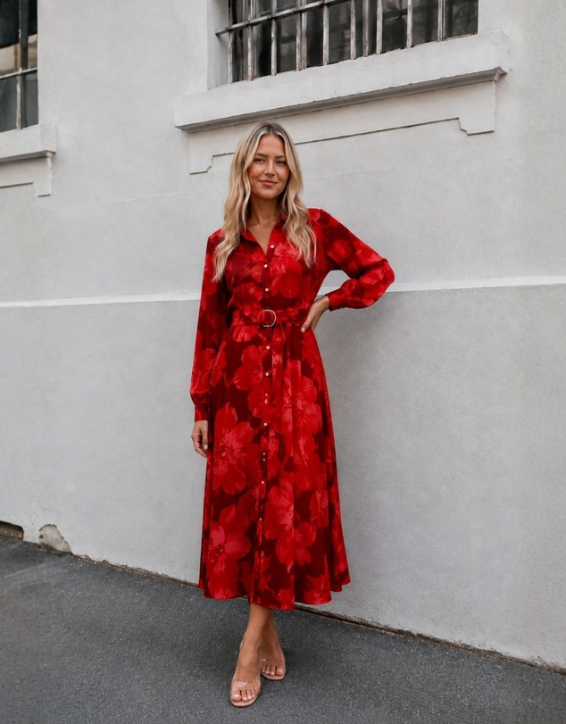 Esther & Co - Zirella Dress - Red Floral