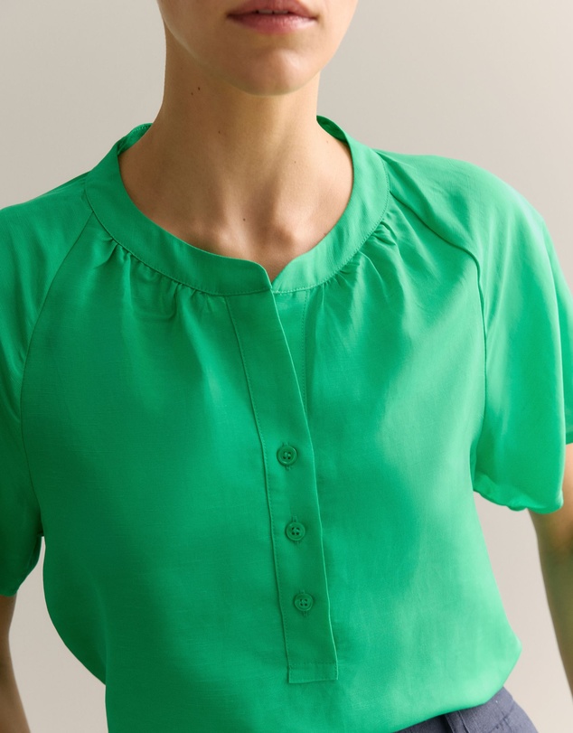 Trenery - Gather Detail Flutter Sleeve Blouse in Billiard Green