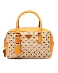 Pre-Loved by Azura Reborn - Pre-Loved Small Saffiano Trimmed Canvas Grommet Bauletto Bag