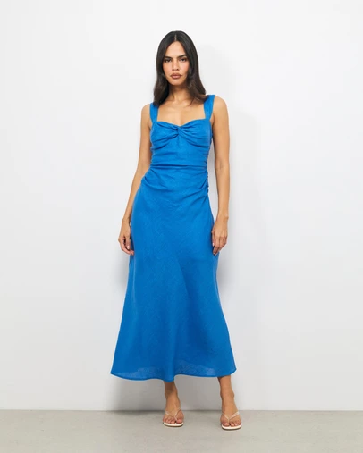 AERE - Emia Twist Front Linen Midi Dress