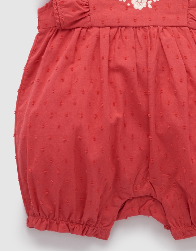 Purebaby - Red Embroidered Romper -Kids-Babies