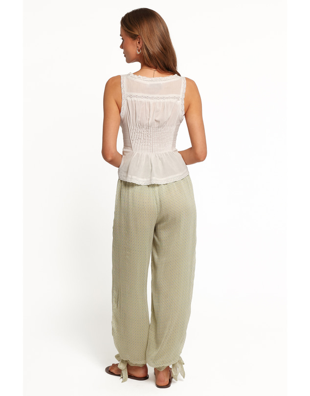 Petal & Pup - Gina Chiffon Tie Pants - Green Geometric