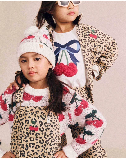 Huxbaby - Very Cherry Leopard Print Denim Jumper Dress - Babies