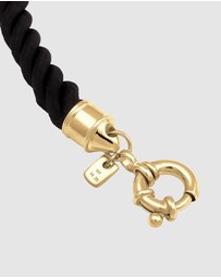 Kuzzoi - ICONIC EXCLUSIVE - Bracelet Male Cord Black 925 Sterling Silver Gold Plated