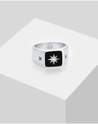 Kuzzoi - ICONIC EXCLUSIVE - Ring Signet Black Enamel Star Massive in 925 Sterling Silver