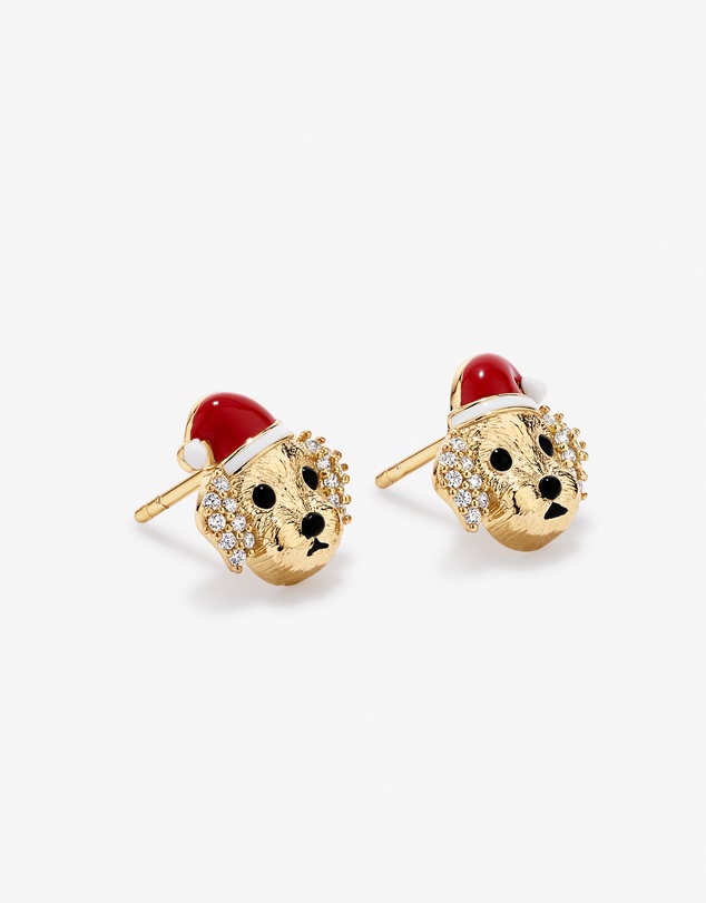 Michael Hill - Christmas Puppy Stud Earrings with Cubic Zirconia in 18kt Yellow Gold Vermeil