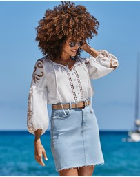 Sosandar - Denim Mini Raw Hem Skirt