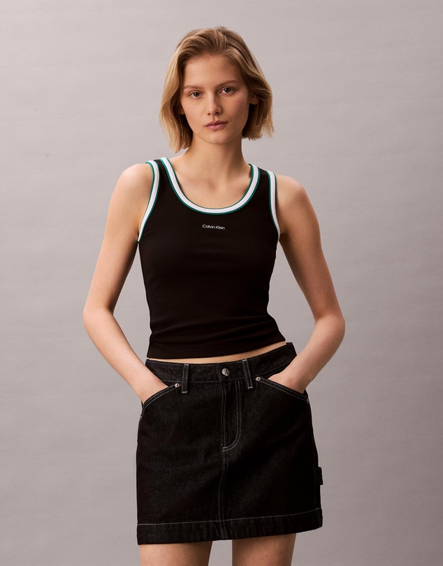 Calvin Klein Jeans - Contrast Trim Ribbed Logo Graphic Tank Top
