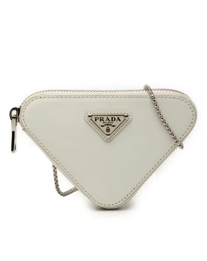 Prada - Pre-Loved Mini Brushed Leather Triangle Chain Pouch