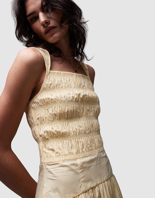 TOPSHOP - Shirred Bust Dropped Waist Midi Poplin Dress