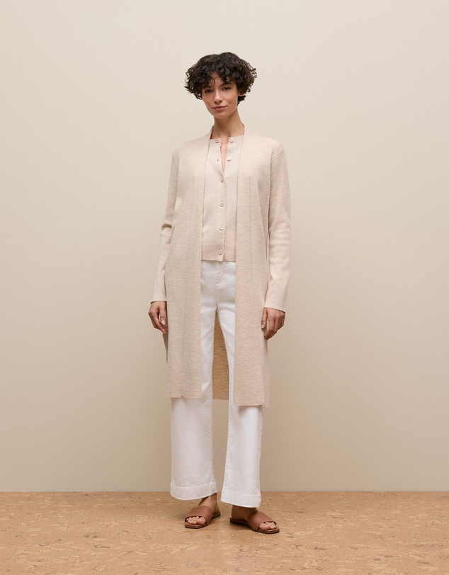 Trenery - Merino Longline Cardigan in Oat Marle
