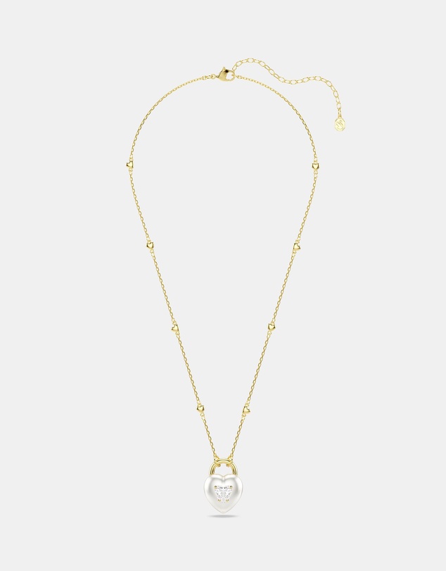Swarovski - Idyllia pendant, Mixed cuts, Heart, White, Gold-tone plated
