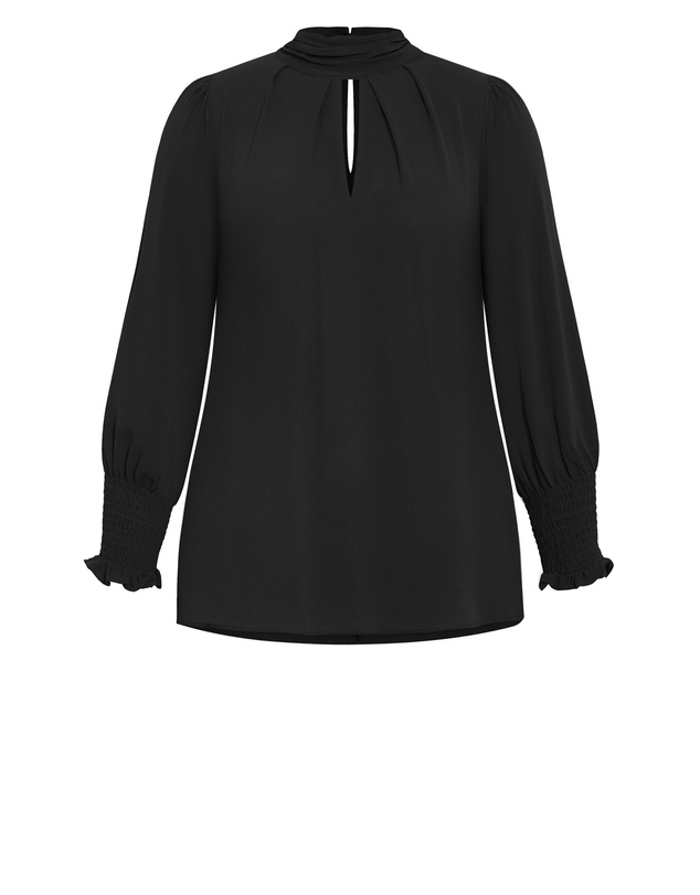 City Chic - Plus size Iris High Neck Long Sleeve Top - black