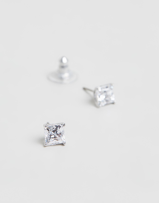 Swarovski - Stilla Attract stud earrings, Square cut, White, Rhodium plated