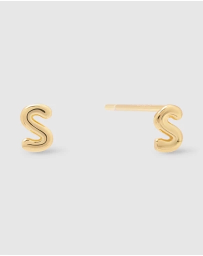 Wanderlust + Co - Alphabet Bubble Gold Stud Earrings - Letter S