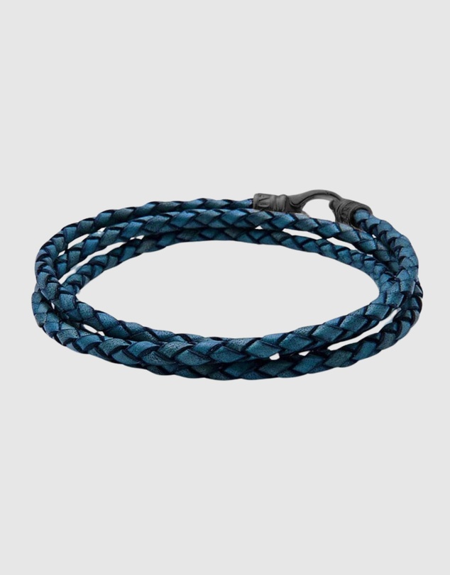 Nialaya Jewellery - Men's Blue Wrap Around Leather Bracelet
