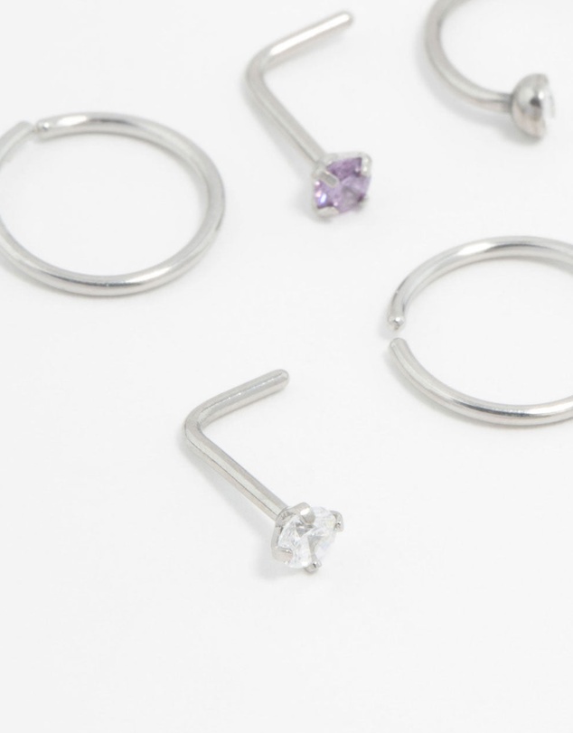Lovisa - Surgical Steel Pastel Cubic Zirconia Nose Stud & Ring 6-Pack