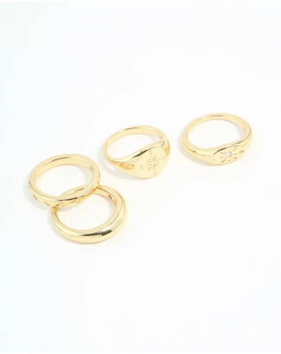 Lovisa - Gold Plated Compass & Star Stacking Rings 4-Pack
