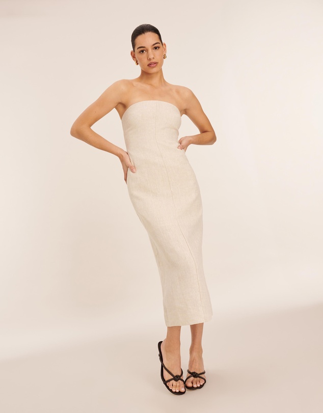 AERE - Linen Column Strapless Midi Dress