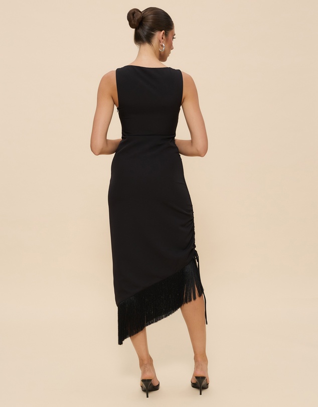 CHANCERY - Charlotte Fringe Midi Dress With Gathered Side