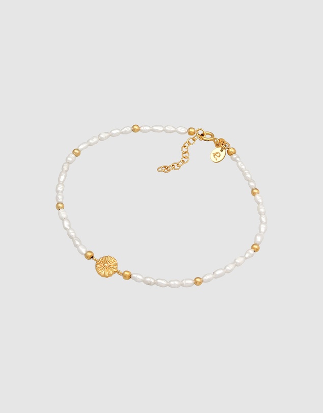 Elli Jewelry - Freshwater Pearl Sun Anklet in Gold-Plated 925 Silver