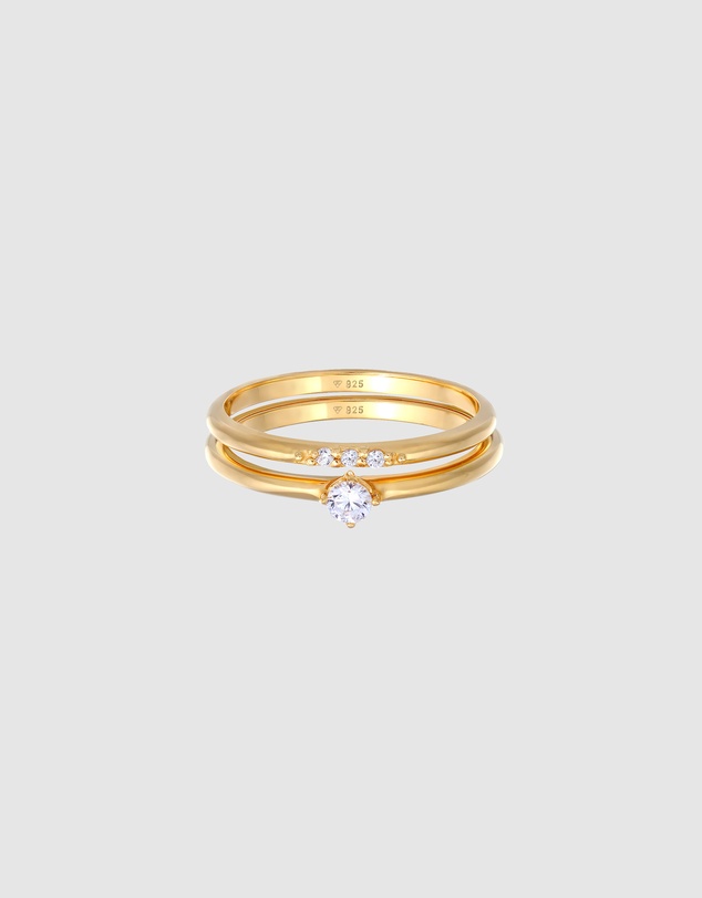 Elli Jewelry - Solitaire Zirconia Ring Set in Gold-Plated 925 Silver